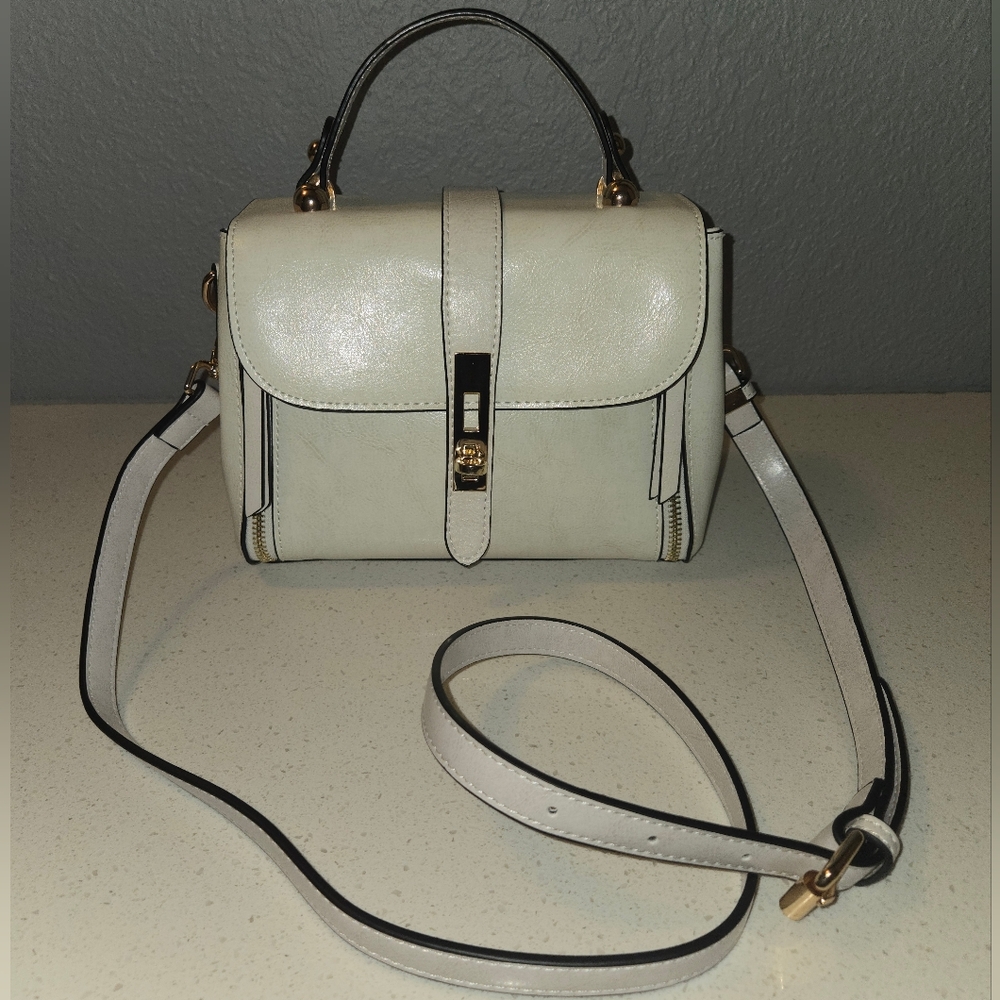 White Top-Handle Crossbody Bag with Gold Hardware - Picture 10 of 11